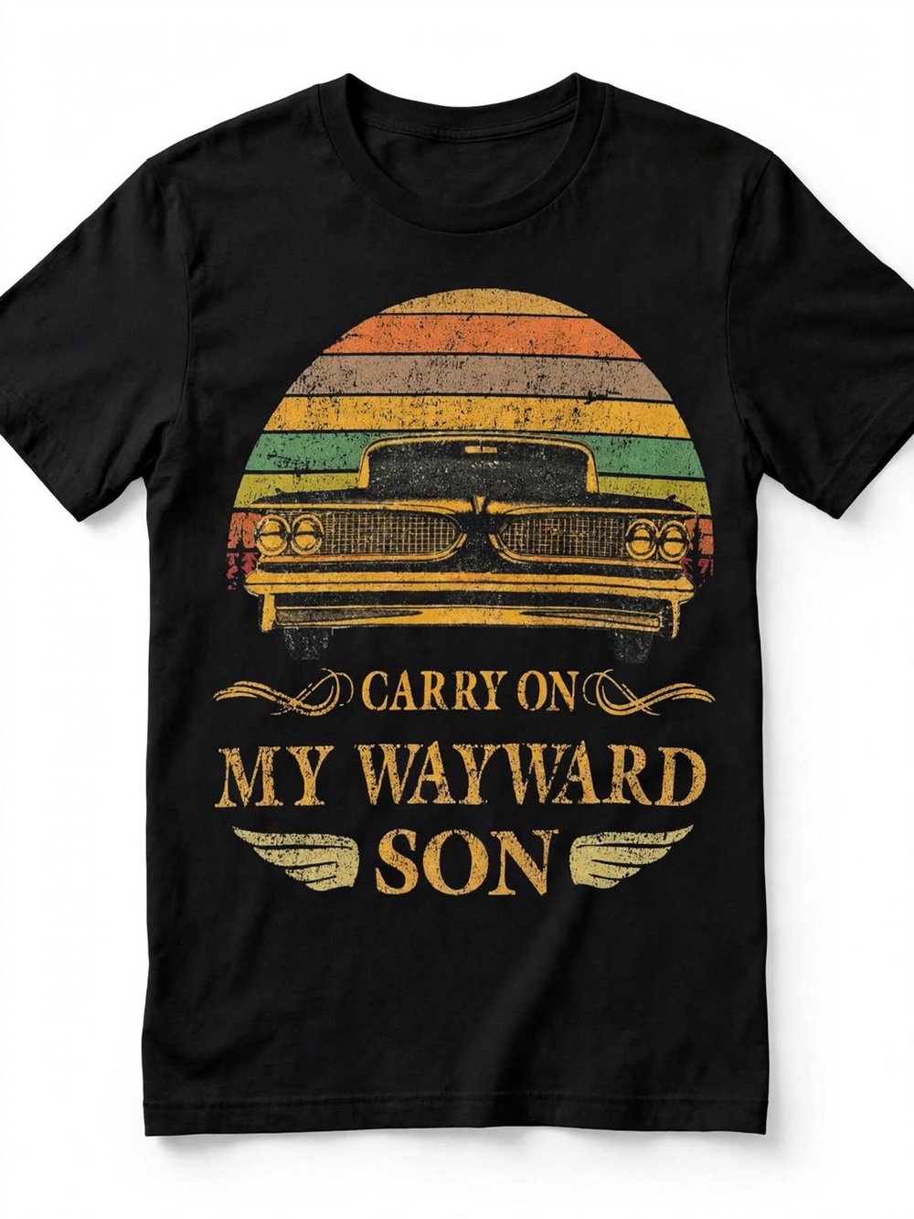 Port and Company Black Vintage 'Carry On My Wayward Son' Graphic Tee